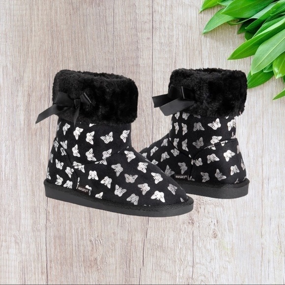 Muk Luks Madison Butterly Printed Faux Fur Bootie in Black 2 - Picture 1 of 9